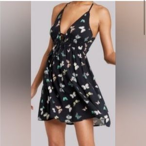 WILD FABLE black butterfly sleeveless V neckline mini dress size XL